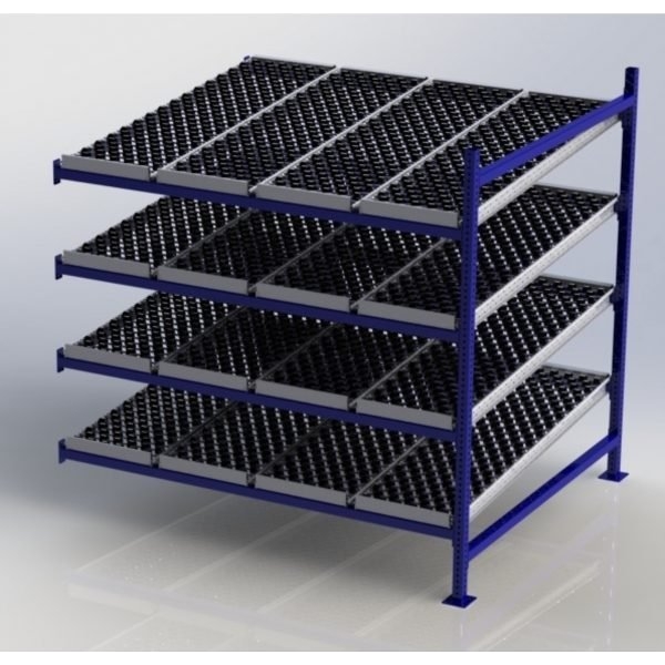 Unex CF99SW72604-A 72in W x 60in D Gravity Flow Skatewheel Rack Adder Unit, 4-Tier
