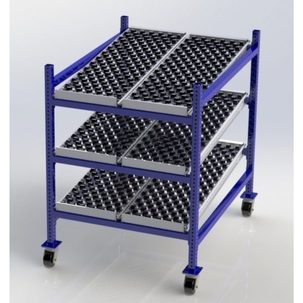 Unex MCF99SW36483 48in D Mobile Gravity Flow Skatewheel Rack (3-Tier, 36in Wide)