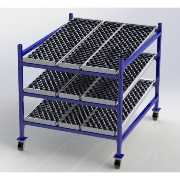Unex MCF99SW48603 60in D Mobile Gravity Flow Skatewheel Rack (3-Tier, 48in Wide)