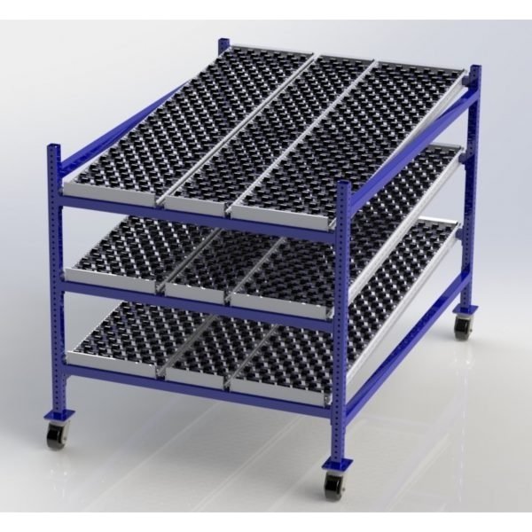 Unex MCF99SW48723 72in D Mobile Gravity Flow Skatewheel Rack (3-Tier, 48in Wide)