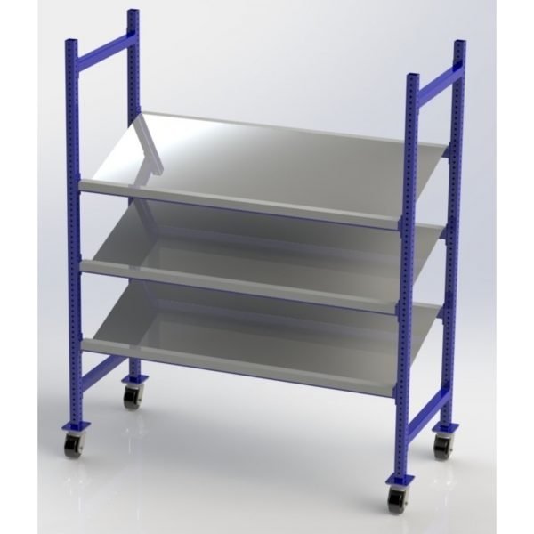 Unex MCFTPS64283 60in W Mobile Wheeled Gravity Flow Rack (3-Tier, 28in Deep)