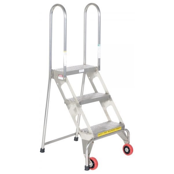 Vestil FLAD-3-SS 3-Step Folding Stainless Steel Ladder (58in H, 350 lb Cap)