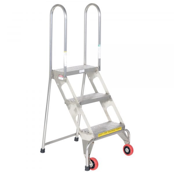 Vestil FLAD-3-SS 3-Step Folding Stainless Steel Ladder (58in H, 350 lb Cap) 1 Vestil FLAD-3-SS 3-Step Folding Stainless Steel Ladder (58in H, 350 lb Cap)