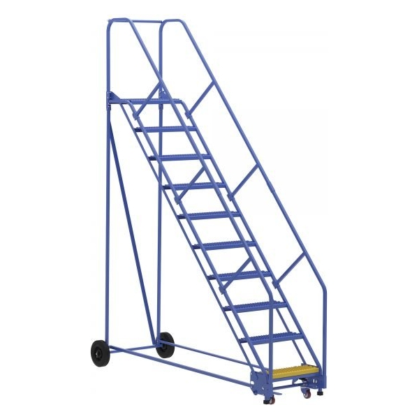 Vestil LAD-10-14-G-EZ 10-Step Grip Strut Warehouse Ladder w/ Easy Roll (130" H)