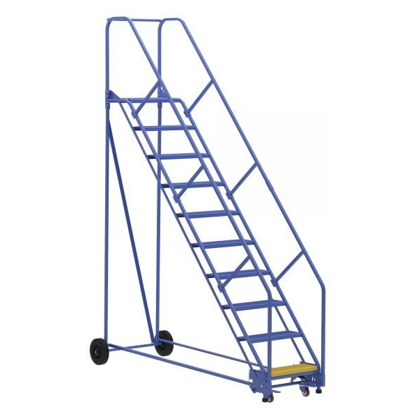 Vestil LAD-10-14-P-EZ 10-Step Perforated Warehouse Ladder w/ Easy Roll (130" H)