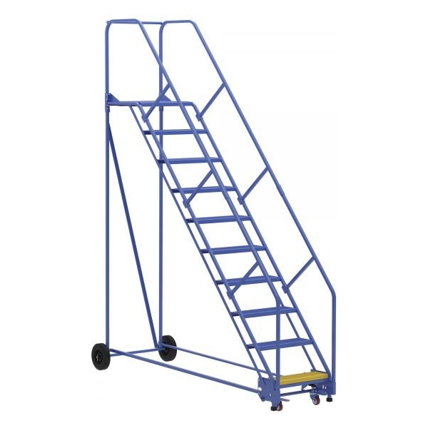 Vestil LAD-10-21-P-EZ 10-Step Perforated Warehouse Ladder w/ Easy Roll (130" H)