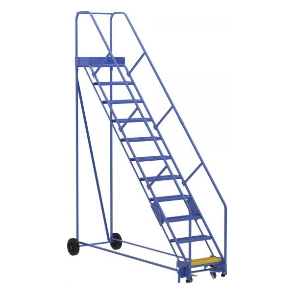 Vestil LAD-11-14-G-EZ 11-Step Grip Strut Warehouse Ladder w/ Easy Roll (140" H)