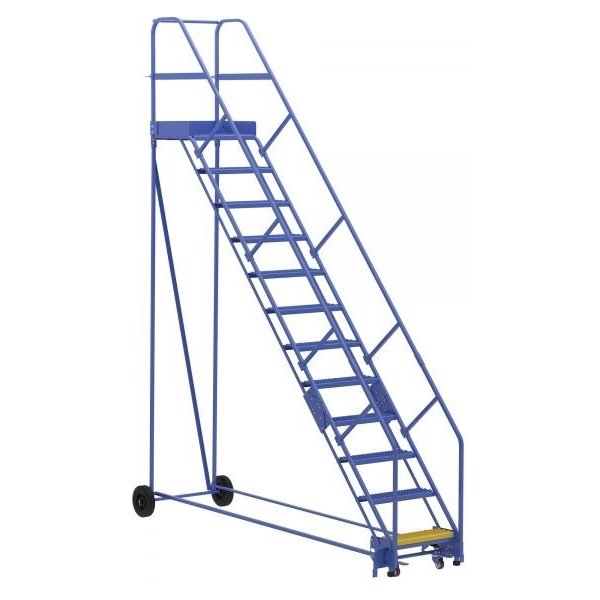 Vestil LAD-12-21-G-EZ 12-Step Grip Strut Warehouse Ladder w/ Easy Roll (156" H)