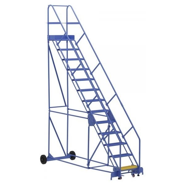Vestil LAD-13-14-G-EZ 13-Step Grip Strut Warehouse Ladder w/ Easy Roll (166" H)