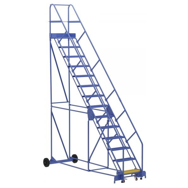 Vestil LAD-14-14-G-EZ 14-Step Grip Strut Warehouse Ladder w/ Easy Roll (176" H)