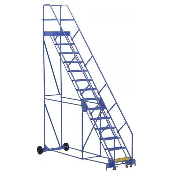 Vestil LAD-14-21-G-EZ 14-Step Grip Strut Warehouse Ladder w/ Easy Roll (176" H)