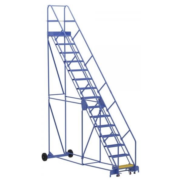 Vestil LAD-15-14-G-EZ 15-Step Grip Strut Warehouse Ladder w/ Easy Roll (186" H)