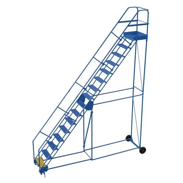 Vestil LAD-16-21-G-EZ 16-Step Grip Strut Warehouse Ladder w/ Easy Roll (196" H)