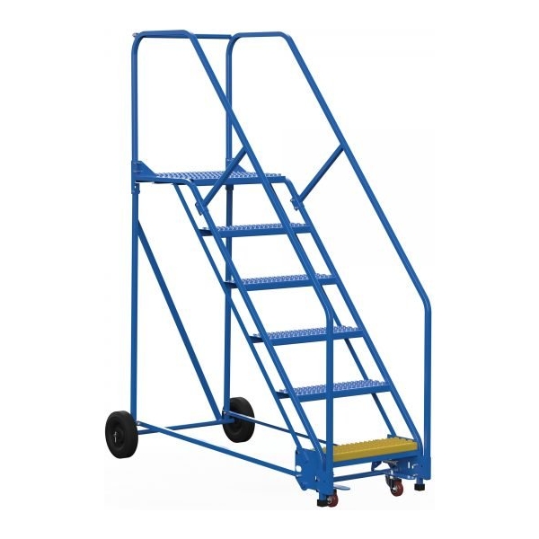 Vestil LAD-6-21-G-EZ 6-Step Grip Strut Steel Warehouse Ladder w/ Easy Roll (90" H)