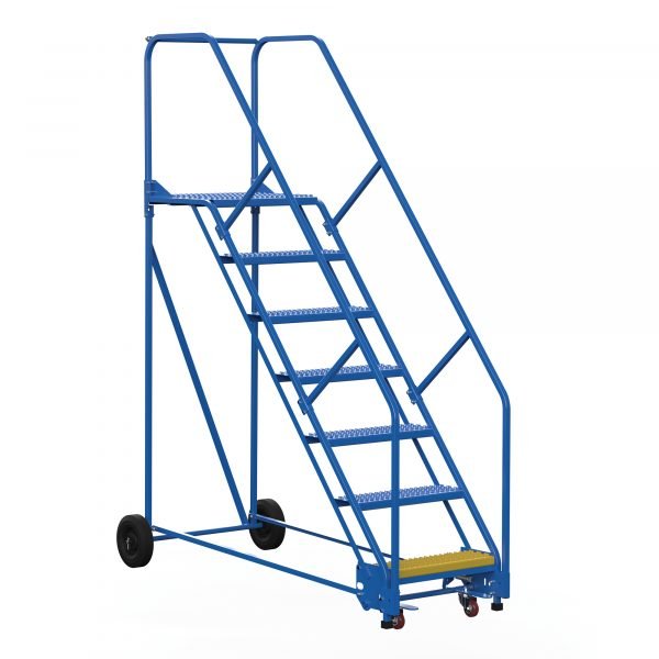 Vestil LAD-7-21-G-EZ 7-Step Grip Strut Steel Warehouse Ladder w/ Easy Roll (100" H) 1 Vestil LAD-7-21-G-EZ 7-Step Grip Strut Steel Warehouse Ladder w/ Easy Roll (100" H)