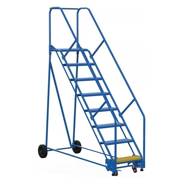 Vestil LAD-8-14-G-EZ 8-Step Grip Strut Steel Warehouse Ladder w/ Easy Roll (110" H)