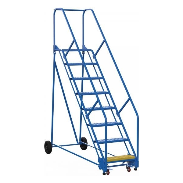Vestil LAD-8-14-P-EZ 8-Step Perforated Steel Warehouse Ladder w/ Easy Roll (110" H)