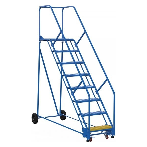 Vestil LAD-8-21-G-EZ 8-Step Grip Strut Steel Warehouse Ladder w/ Easy Roll (110" H)