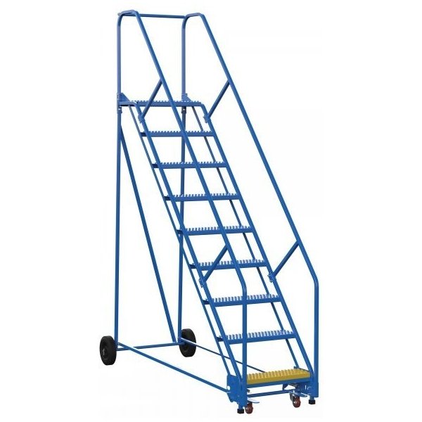 Vestil LAD-9-14-G-EZ 9-Step Grip Strut Steel Warehouse Ladder w/ Easy Roll (120" H)