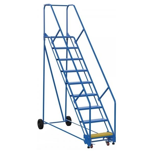 Vestil LAD-9-14-P-EZ 9-Step Perforated Steel Warehouse Ladder w/ Easy Roll (120" H)