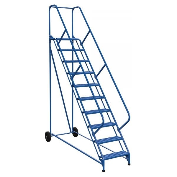 Vestil LAD-RAF-10-24-G-EZ 10-Step Grip Strut Roll-A-Fold Ladder w/ Easy Roll (130" H)