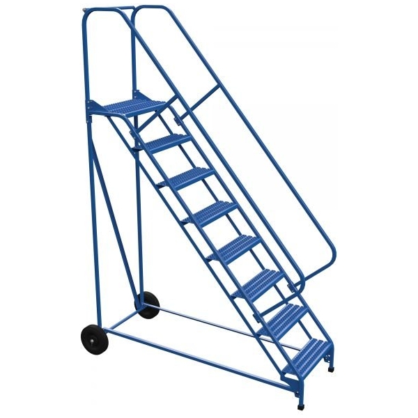Vestil LAD-RAF-8-24-G-EZ 8-Step Grip Strut Roll-A-Fold Ladder w/ Easy Roll (110" H)
