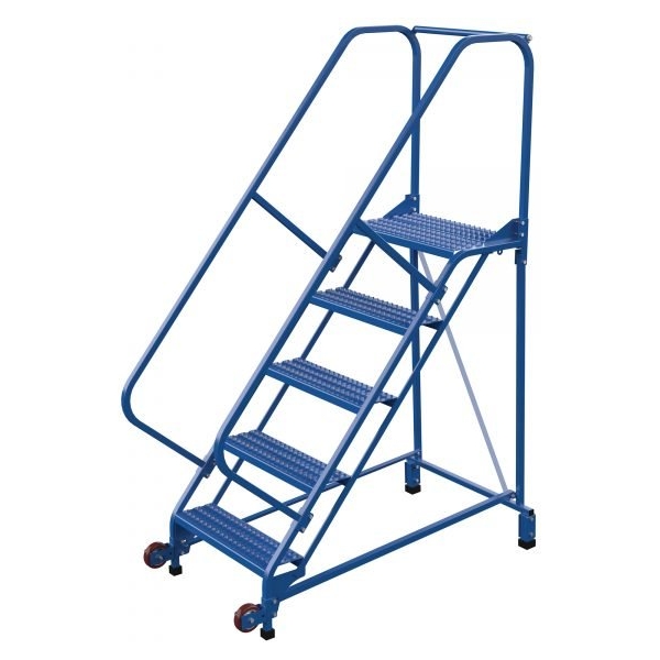 Vestil LAD-TRN-50-5-G 5-Step Grip Strut Tip-N-Roll Ladder (80" H, Narrow Profile)
