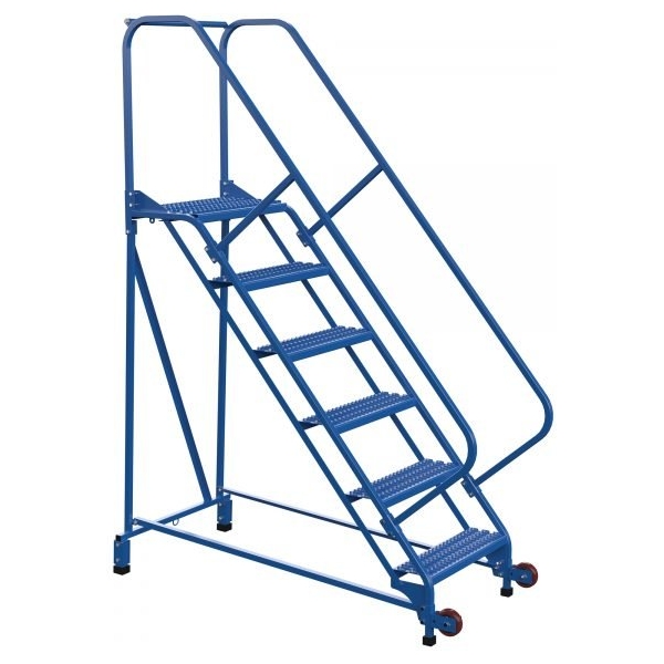 Vestil LAD-TRN-50-6-G 6-Step Grip Strut Tip-N-Roll Ladder (90" H, Narrow Profile)