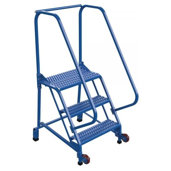Vestil LAD-TRN-60-3-G 3-Step Grip Strut Tip-N-Roll Ladder (60" H, Narrow Profile)