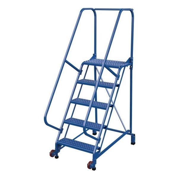 Vestil LAD-TRN-60-5-G 5-Step Grip Strut Tip-N-Roll Ladder (80" H, Narrow Profile)