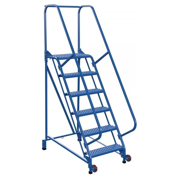 Vestil LAD-TRN-60-6-G 6-Step Grip Strut Tip-N-Roll Ladder (90" H, Narrow Profile)
