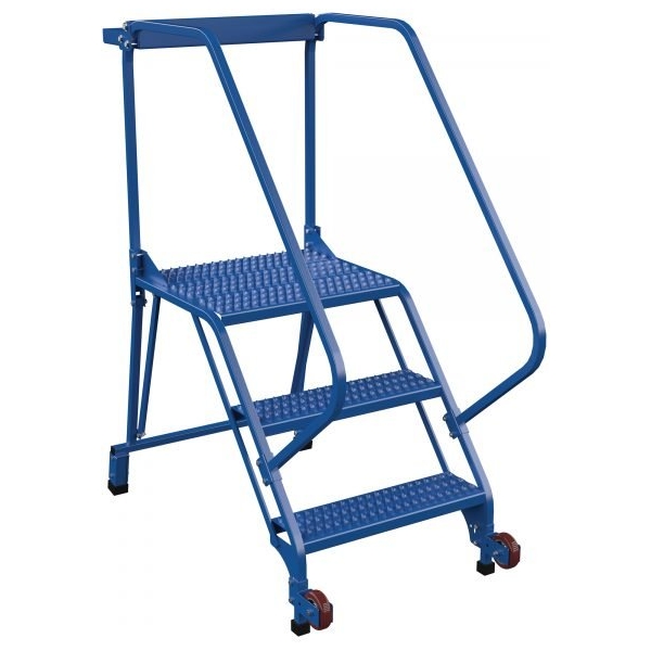 Vestil LAD-TRS-50-3-G 3-Step Grip Strut Tip-N-Roll Ladder (60" H, Narrow Base)