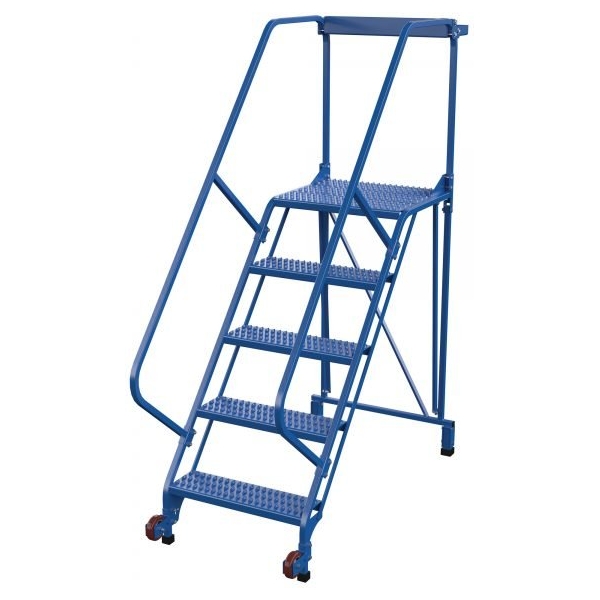 Vestil LAD-TRS-50-5-G 5-Step Grip Strut Tip-N-Roll Ladder (80" H, Narrow Base)