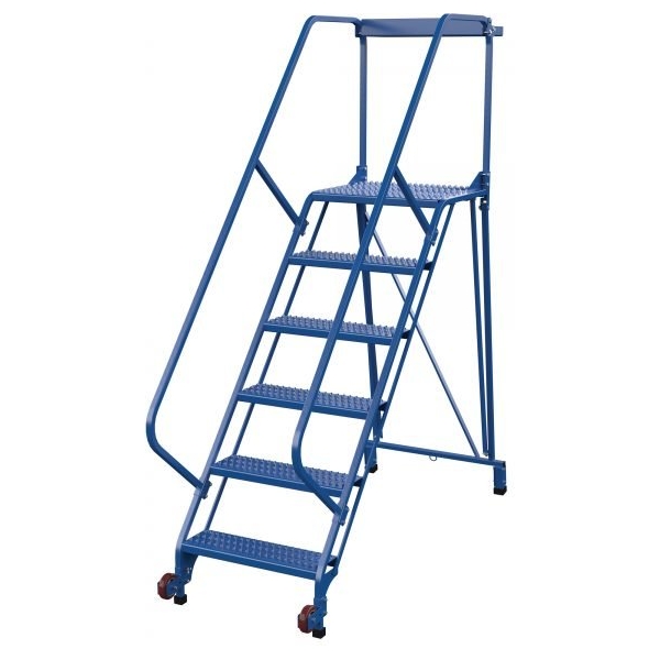 Vestil LAD-TRS-50-6-G 6-Step Grip Strut Tip-N-Roll Ladder (90" H, Narrow Base)