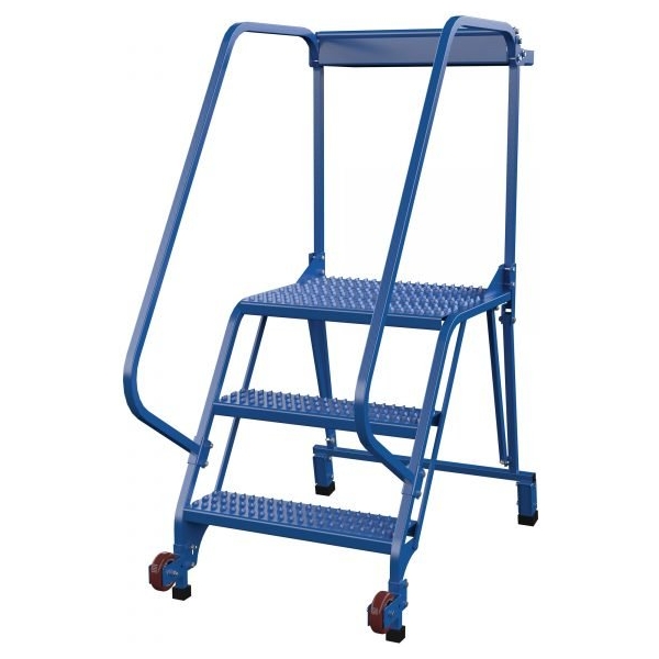 Vestil LAD-TRS-60-3-G 3-Step Grip Strut Tip-N-Roll Ladder (60" H, Wide Base)