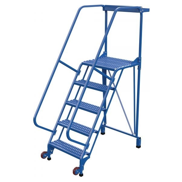 Vestil LAD-TRS-60-5-G 5-Step Grip Strut Tip-N-Roll Ladder (80" H, Wide Base)