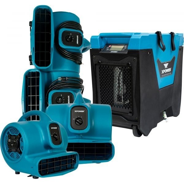 XPOWER 5-Pc Contractor Pack (4) Air Movers + (1) Commercial LGR Dehumidifier