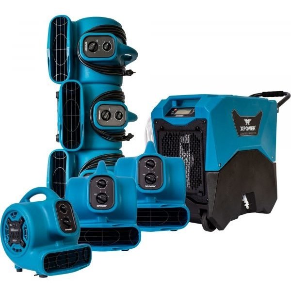XPOWER 7-Pc Contractor Pack (6) Mini Air Movers + (1) Commercial LGR Dehumidifier